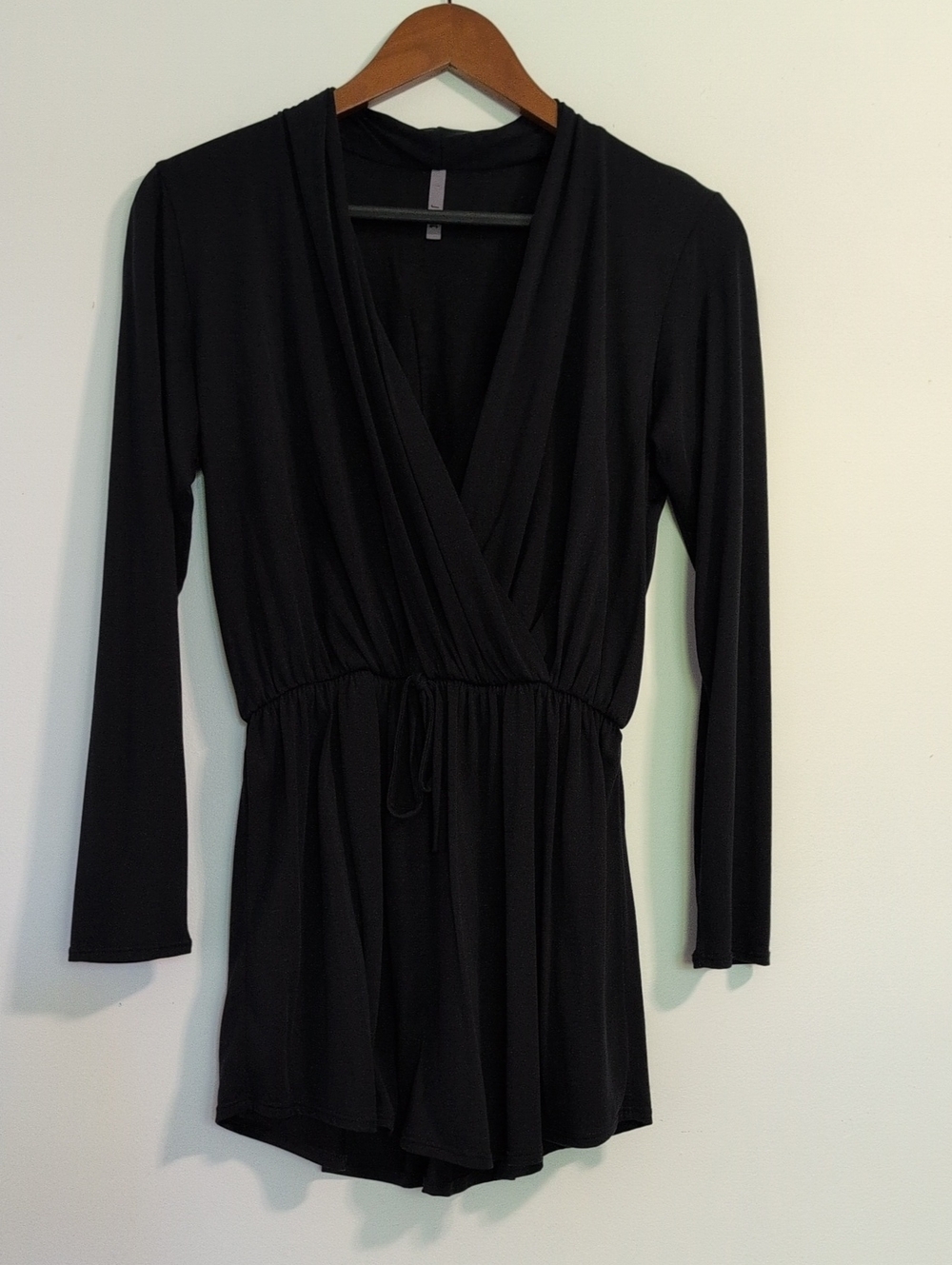 Jolie Black Long-Sleeve Wrap Romper